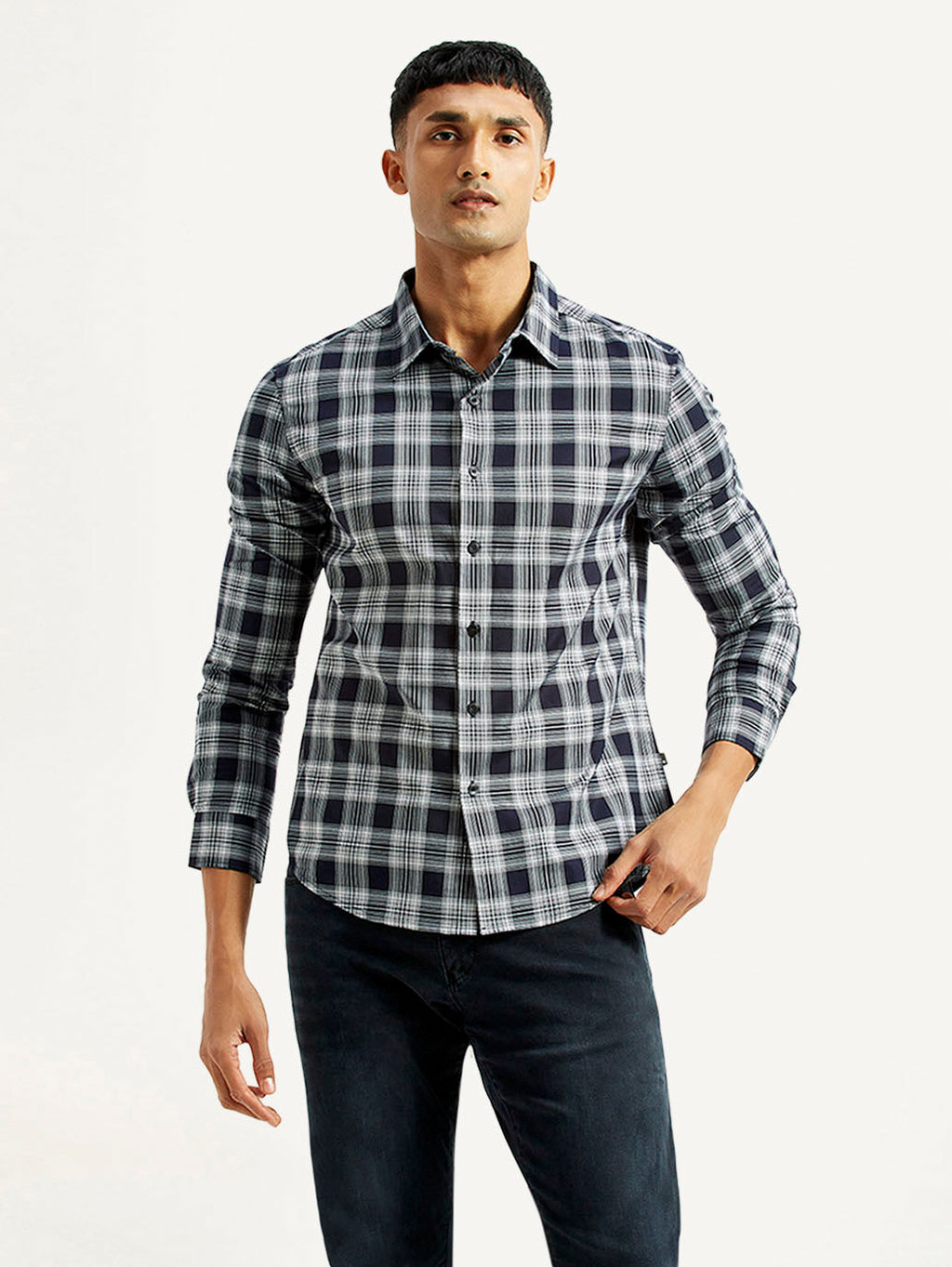 Men's Checkered Navy Slim Fit Shirt