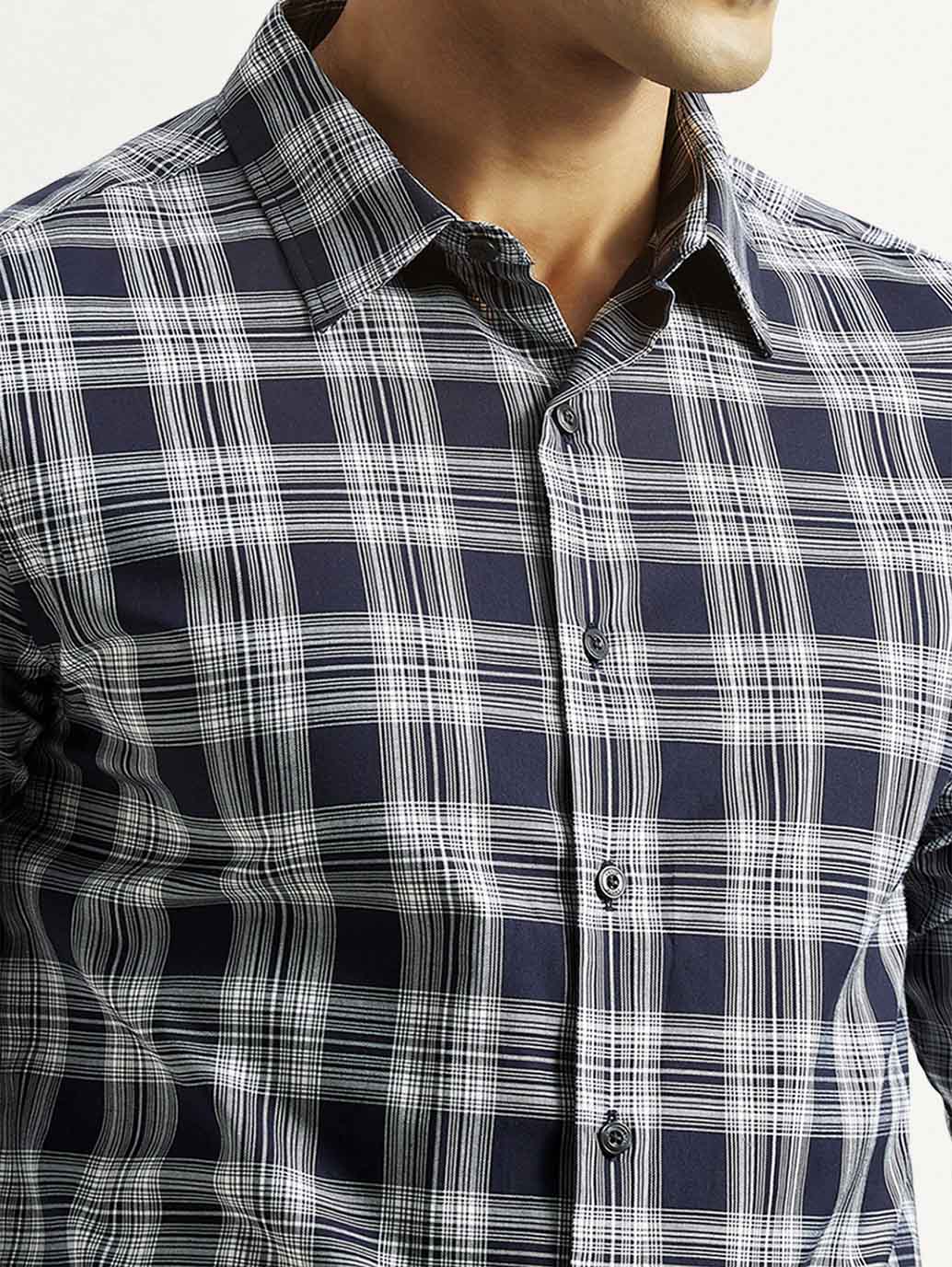 Men's Checkered Navy Slim Fit Shirt