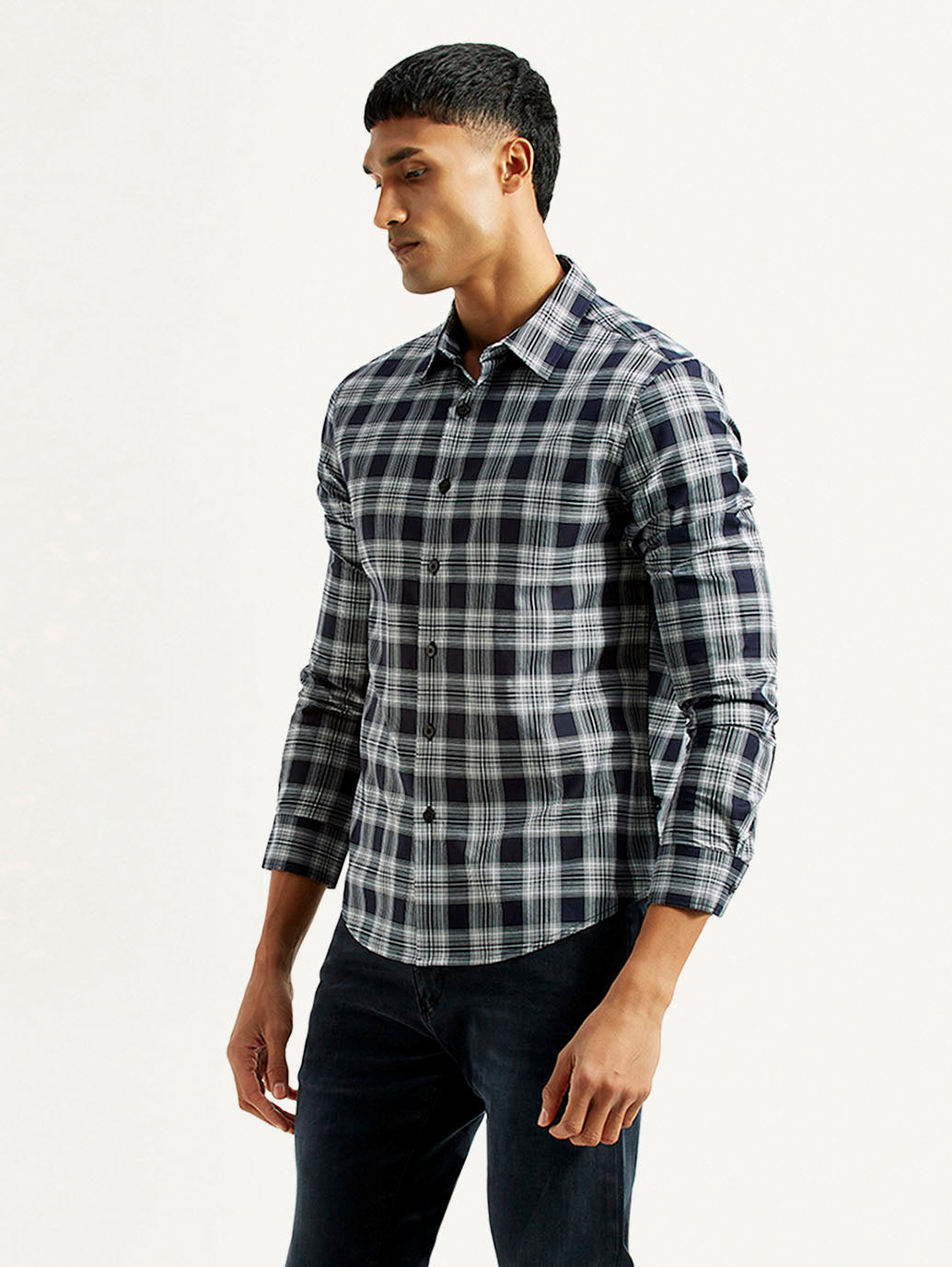 Men's Checkered Navy Slim Fit Shirt
