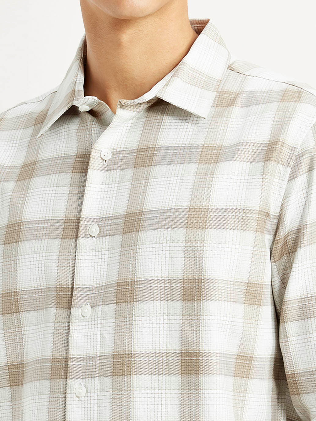 Men's Redloop Checkered Beige Slim Fit Shirt