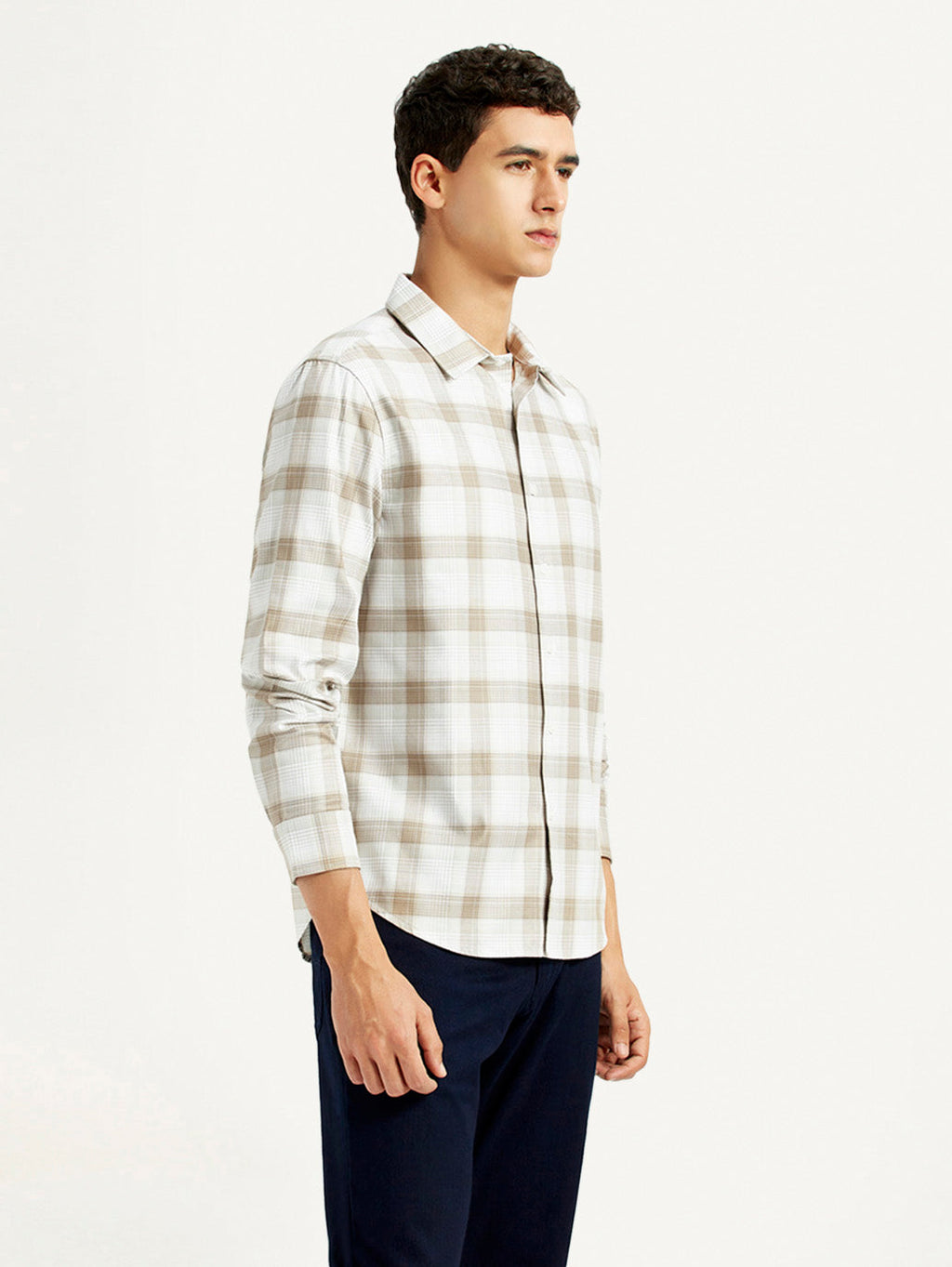 Men's Redloop Checkered Beige Slim Fit Shirt