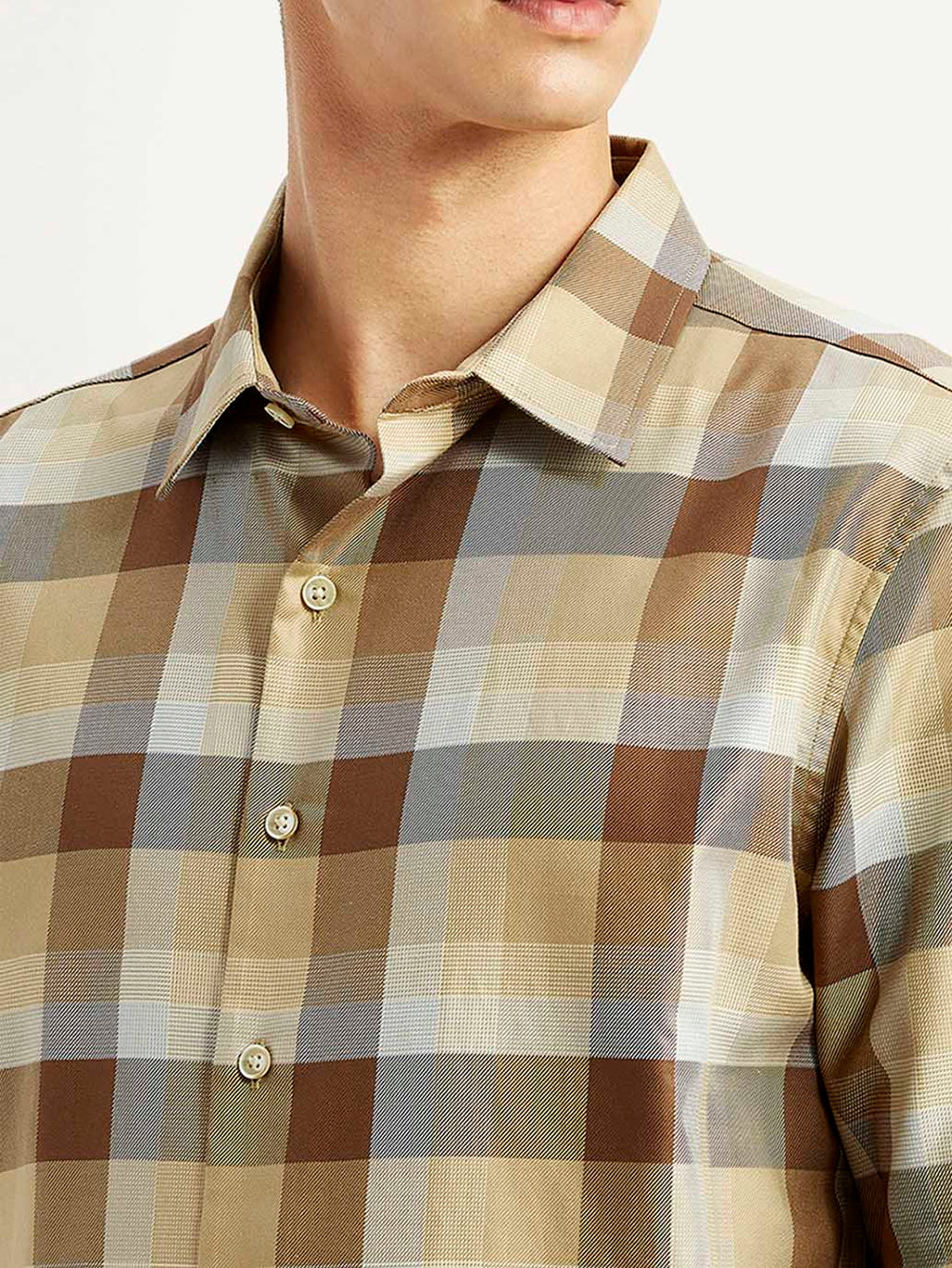 Men's Checkered Light Brown Slim Fit Shirt