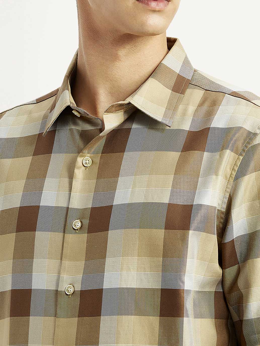 Men's Checkered Light Brown Slim Fit Shirt