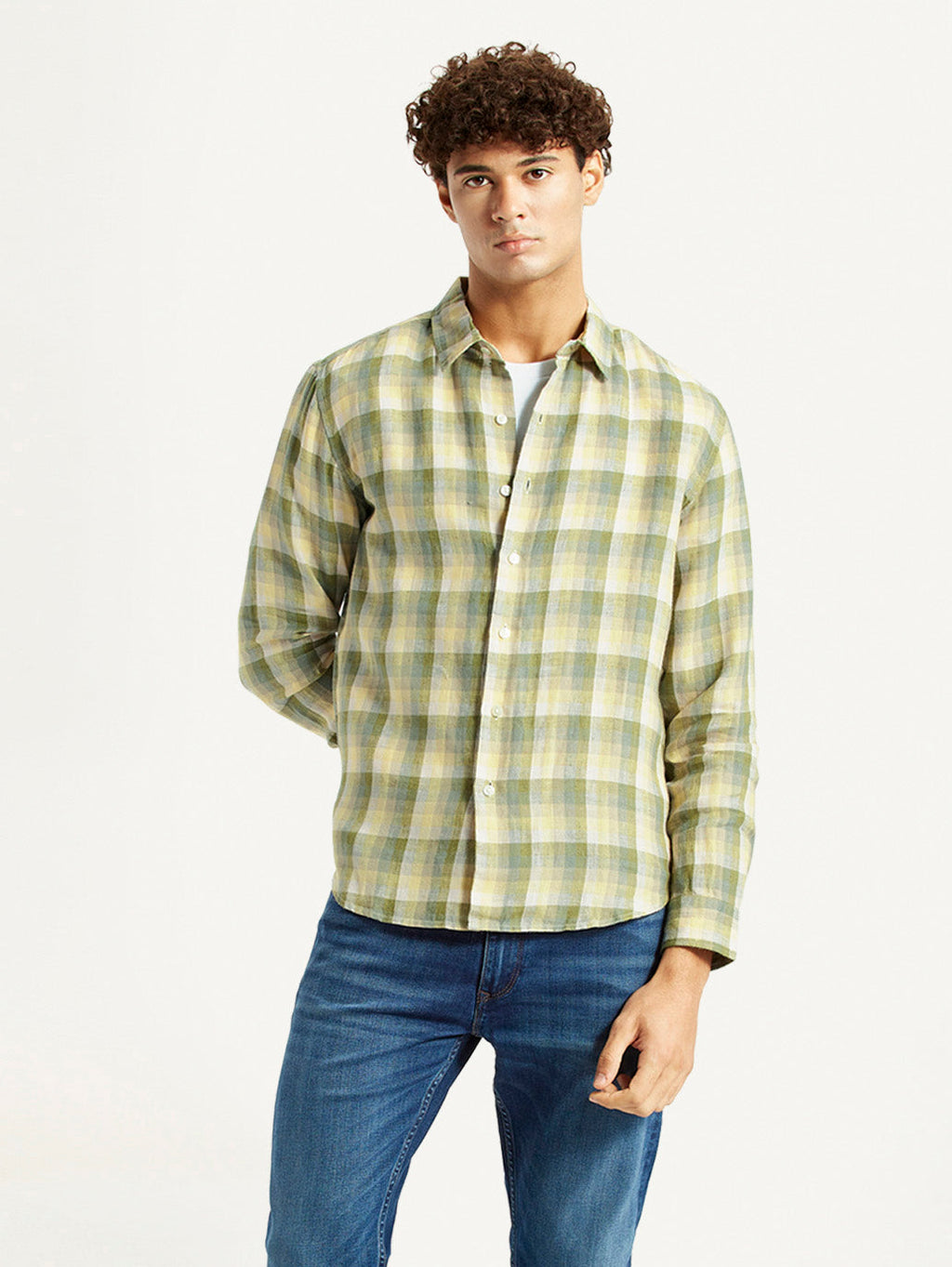 Men's Checkered Yellow Slim Fit Shirt