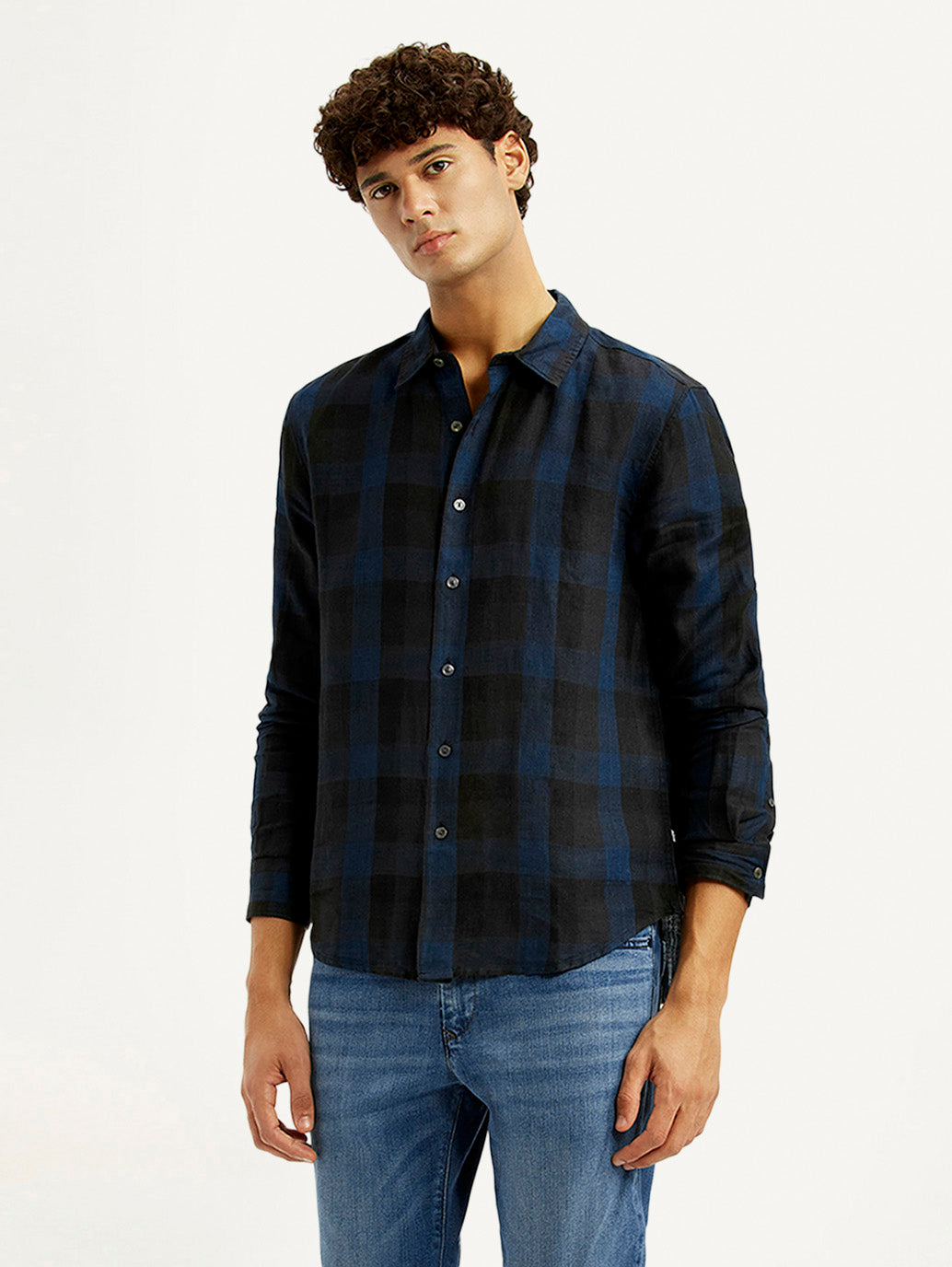 Men's Checkered Dark Blue Slim Fit Shirt