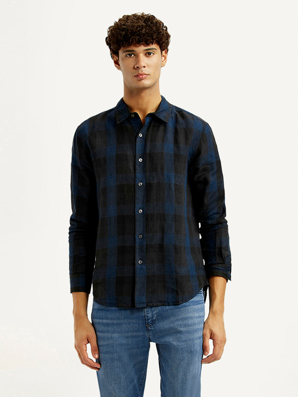 Men's Checkered Dark Blue Slim Fit Shirt