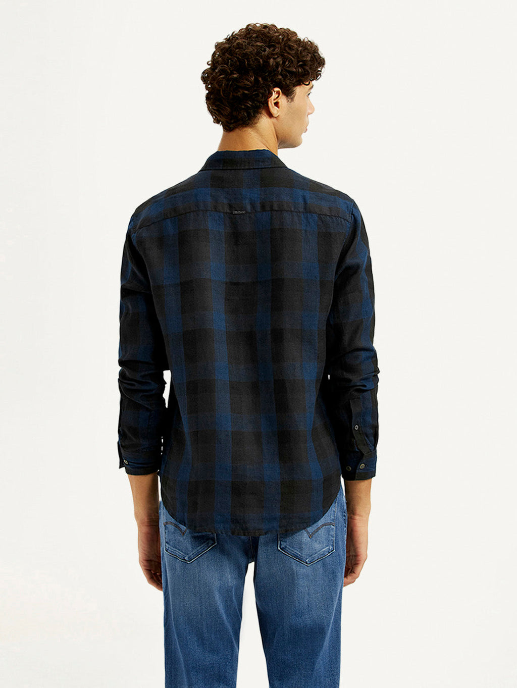 Men's Checkered Dark Blue Slim Fit Shirt
