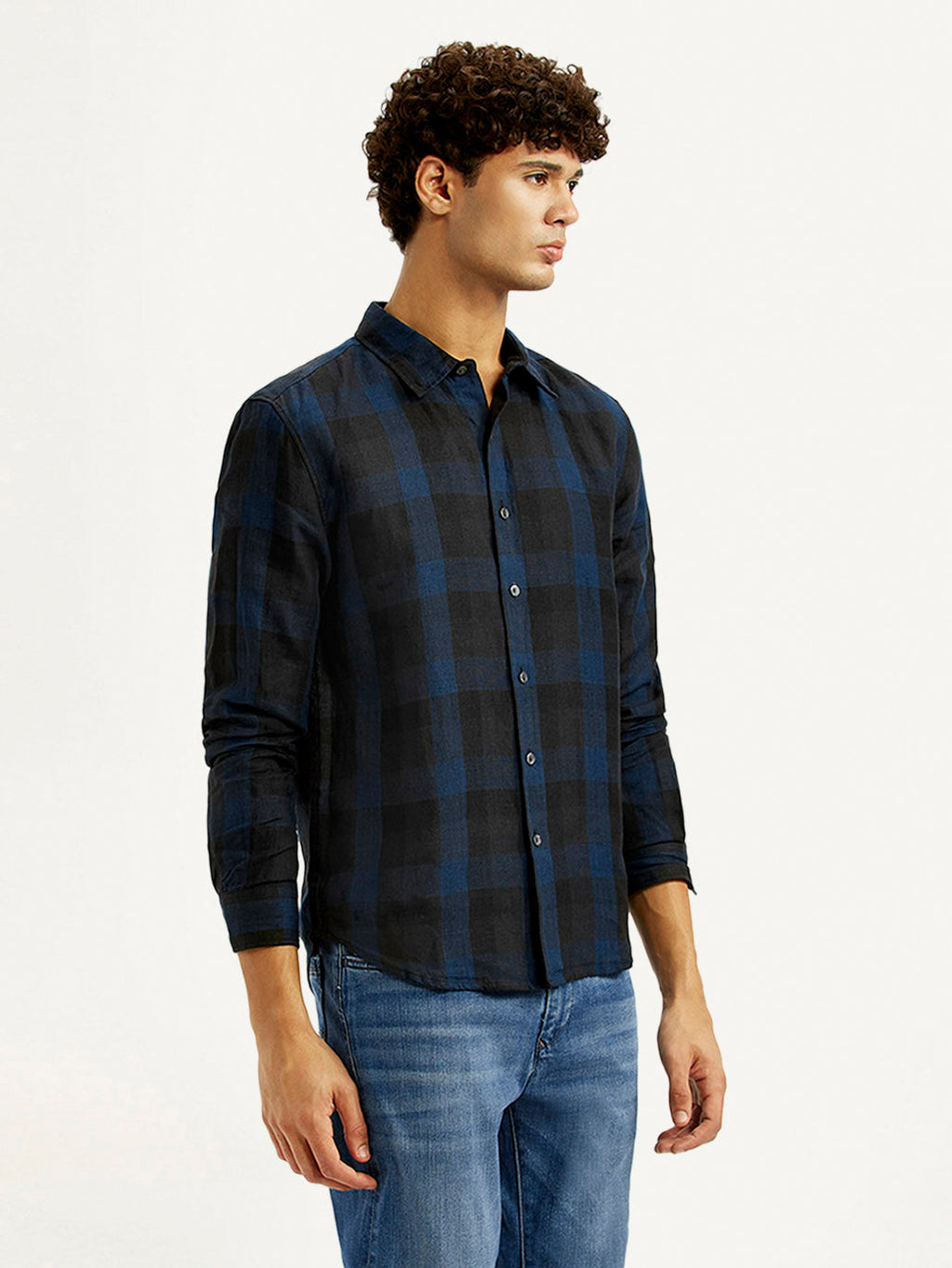 Men's Checkered Dark Blue Slim Fit Shirt