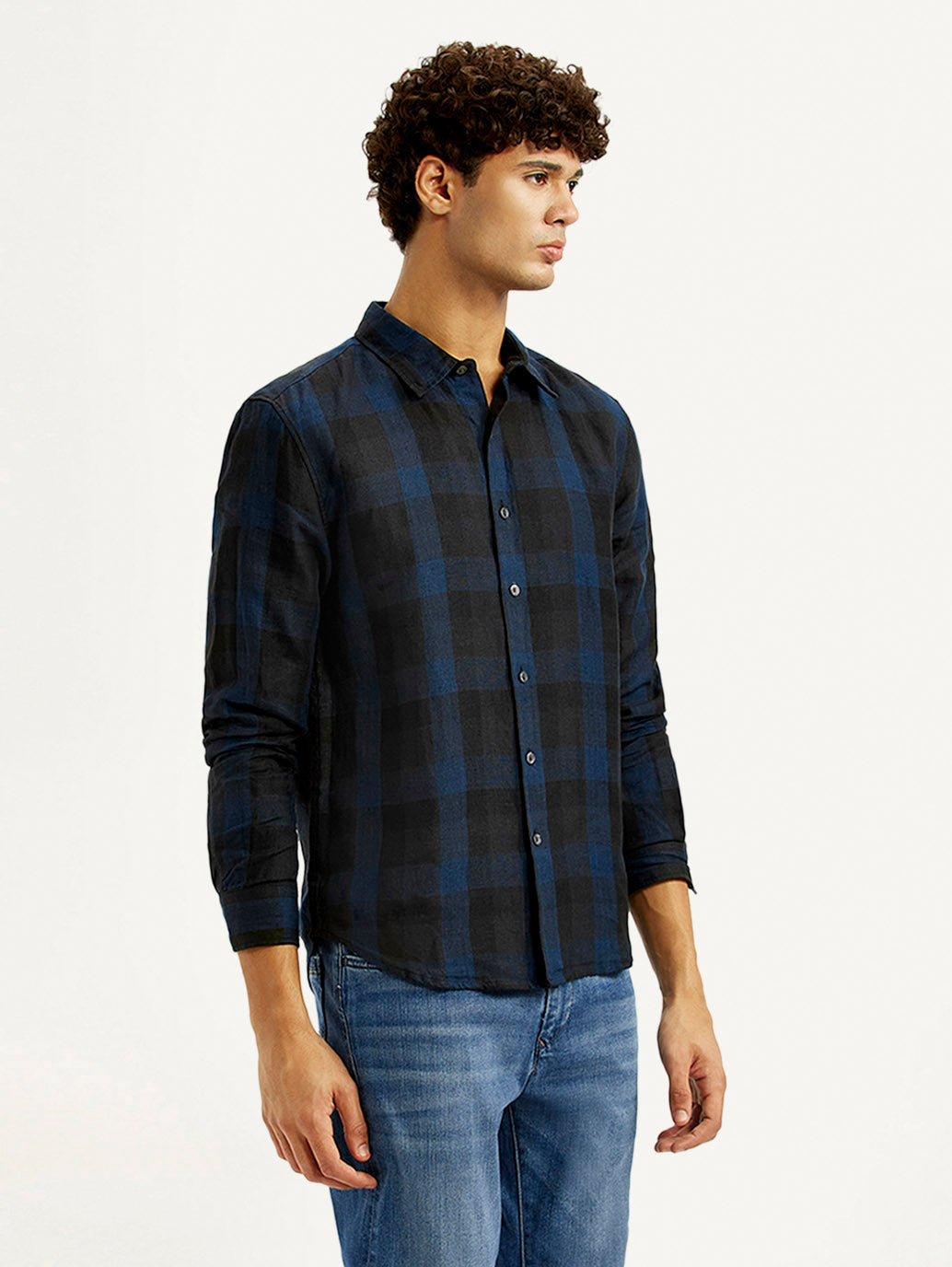 Men's Checkered Dark Blue Slim Fit Shirt