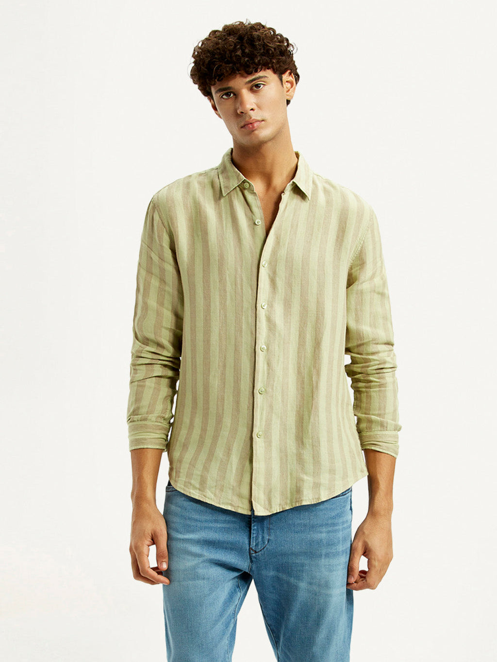 Men's Striped Light Yellow Slim Fit Shirt