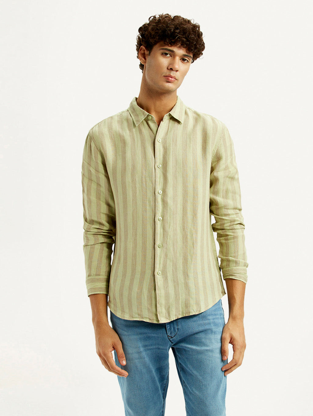 Men's Striped Light Yellow Slim Fit Shirt