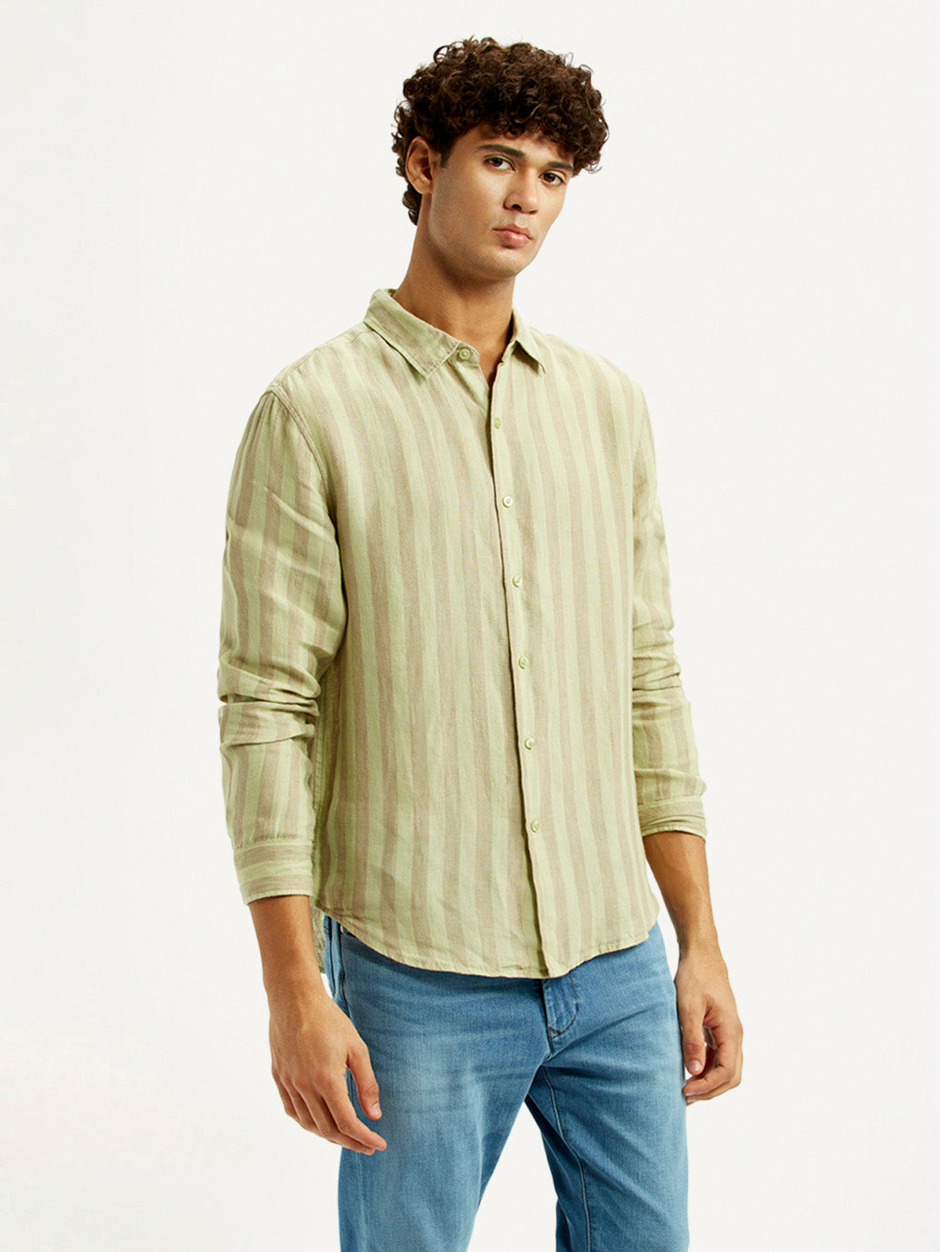 Men's Striped Light Yellow Slim Fit Shirt