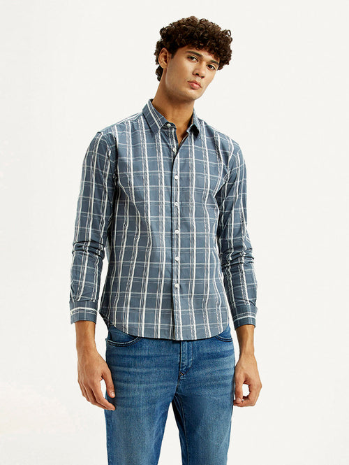 Men's Checkered Blue Slim Fit Shirt