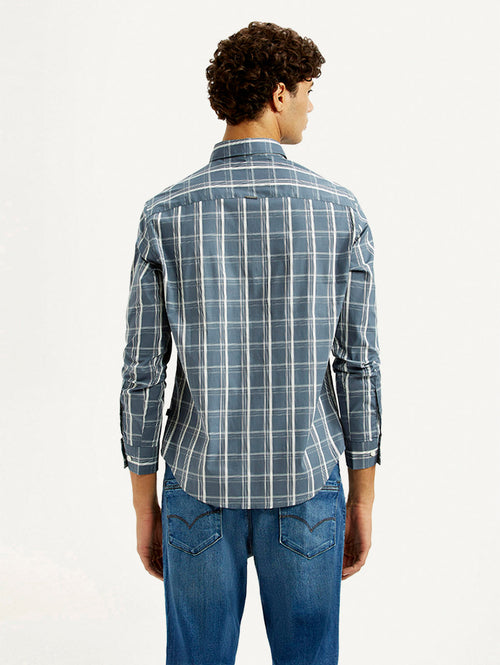 Men's Checkered Blue Slim Fit Shirt