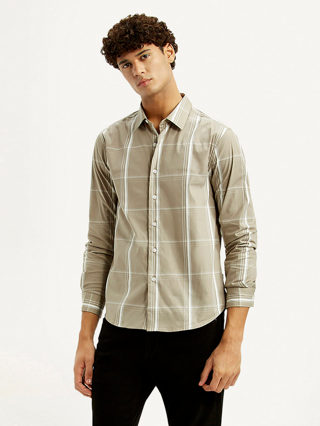 Men's Checkered Beige Slim Fit Shirt