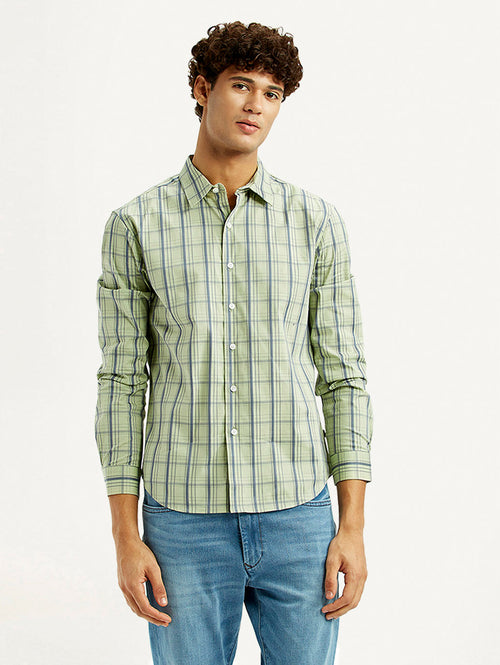 Men's Checkered Light Green Slim Fit Shirt