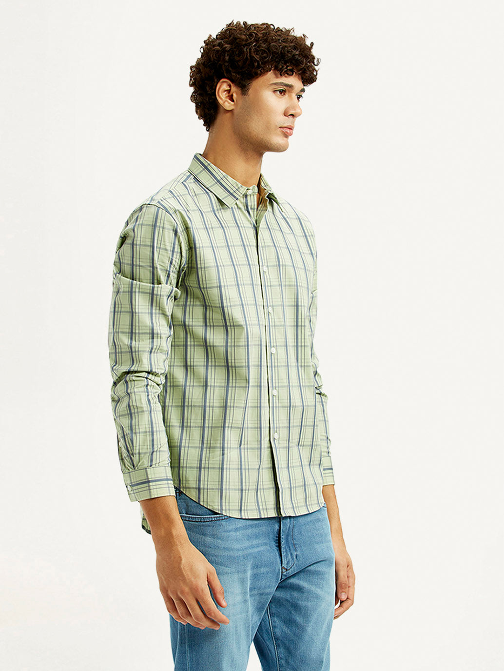 Men's Checkered Light Green Slim Fit Shirt