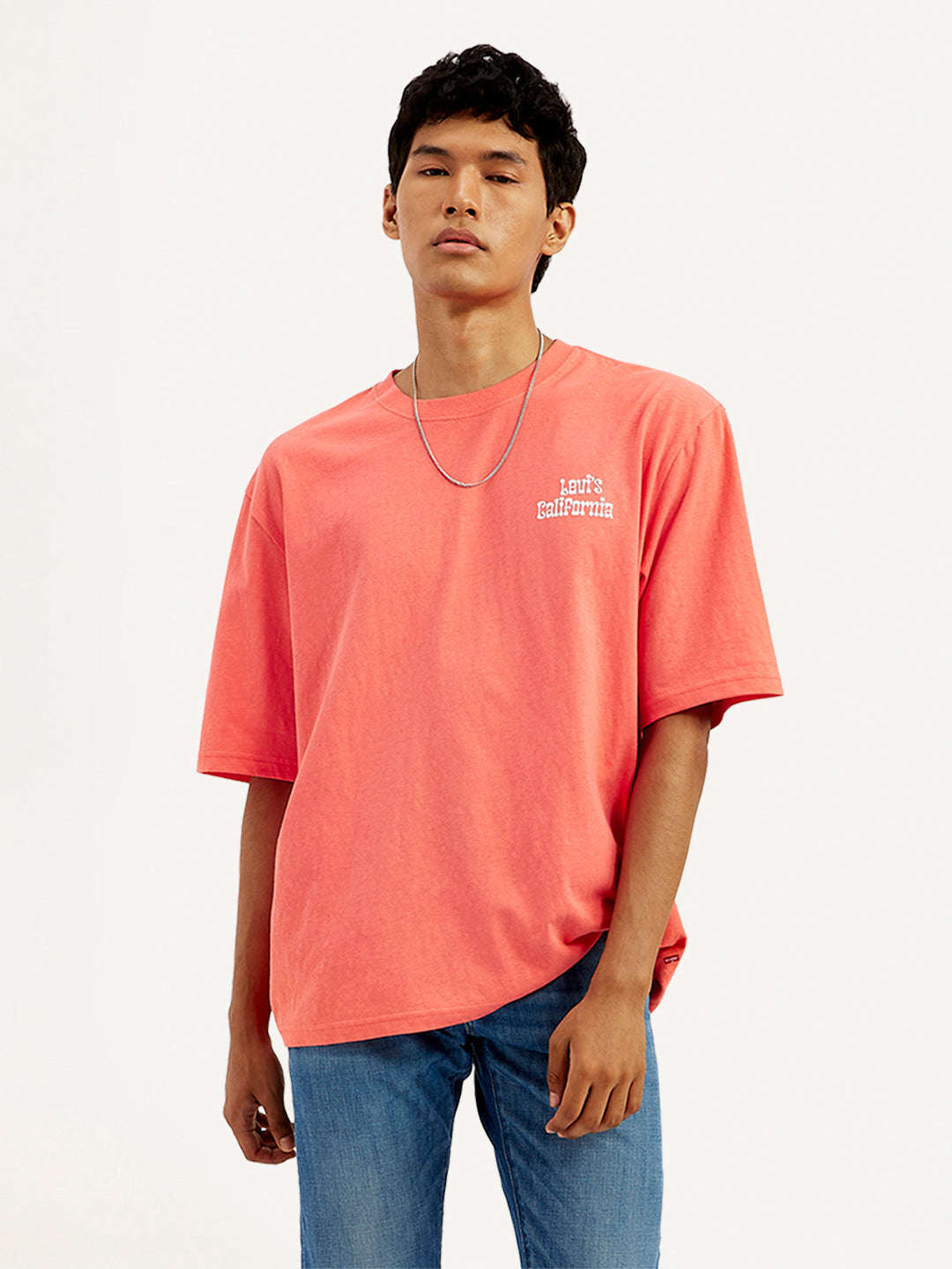 Men's Solid Loose Fit Graphic T-Shirt