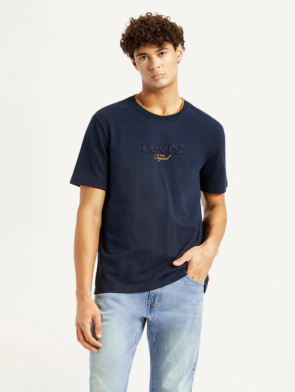 Men's Brand Logo Navy Crew Neck T-shirt