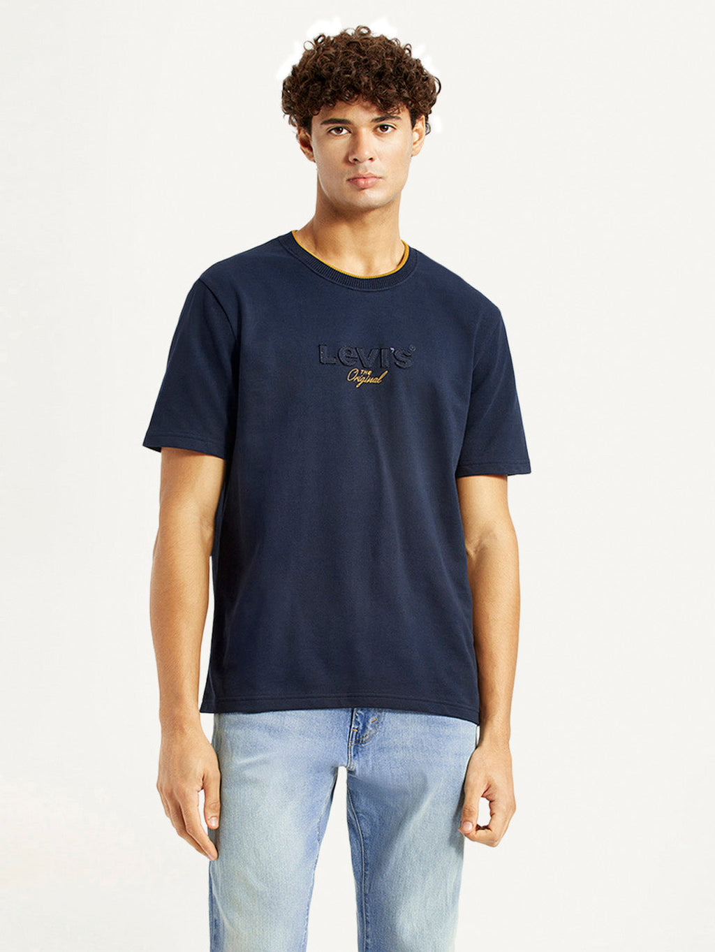 Men's Brand Logo Navy Crew Neck T-shirt