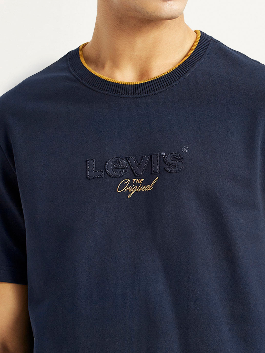 Men's Brand Logo Navy Crew Neck T-shirt