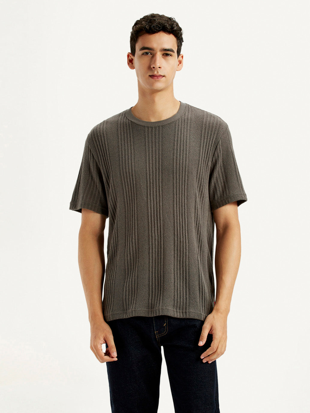 Men's Self Design Brown Crew Neck T-shirt