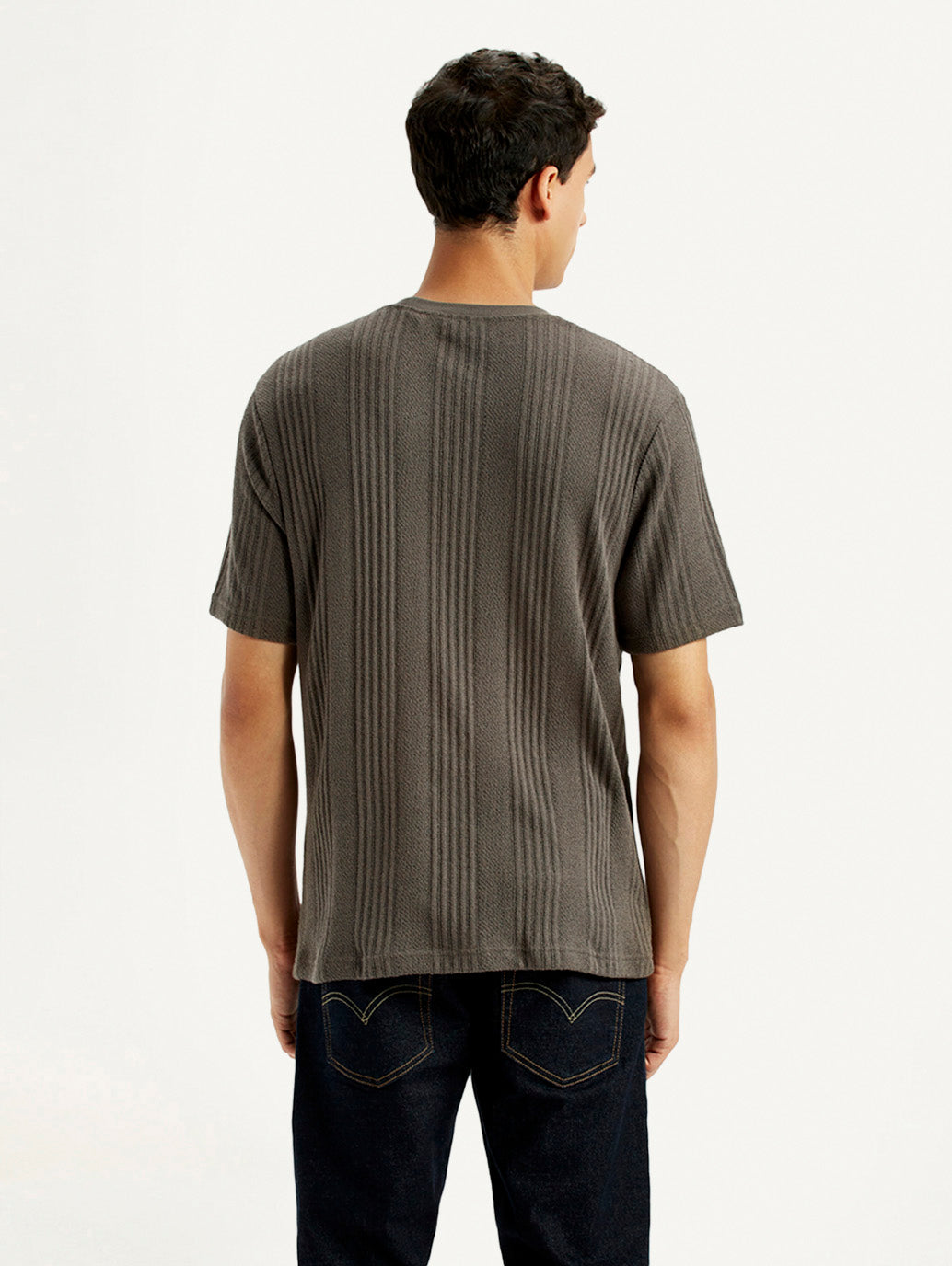 Men's Self Design Brown Crew Neck T-shirt