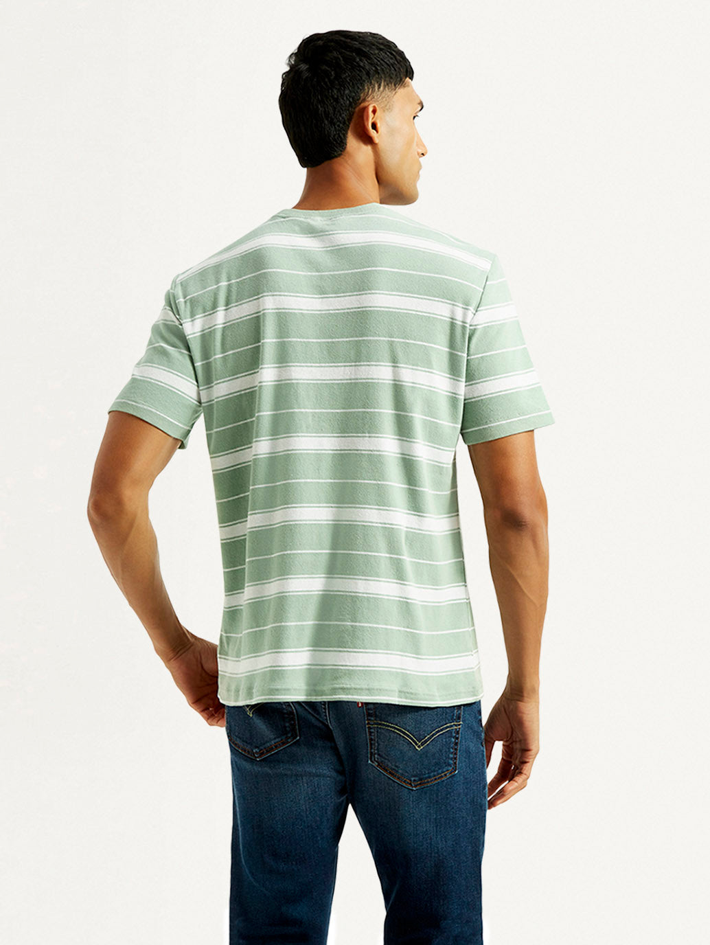 Men's Striped Light Green Crew Neck T-shirt
