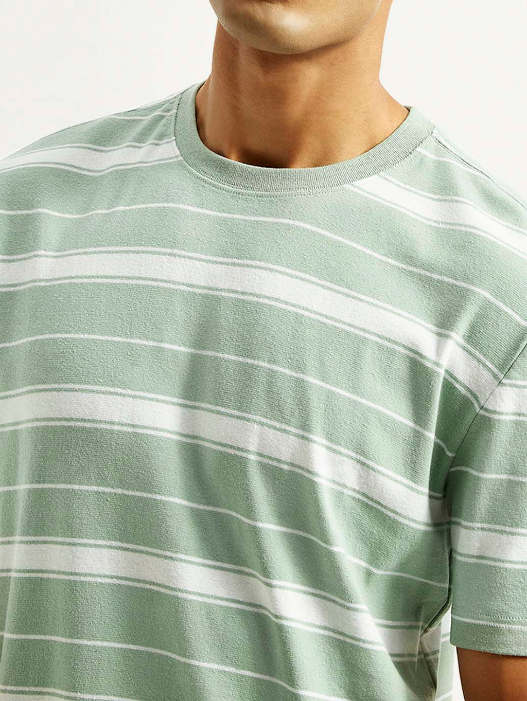 Men's Striped Light Green Crew Neck T-shirt