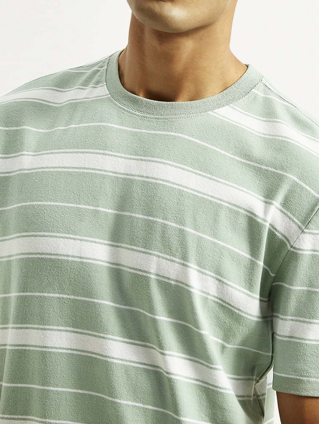 Men's Striped Light Green Crew Neck T-shirt