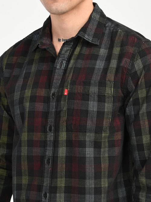 Men's Checkered Multi Color Slim Fit Corduroy Shirt