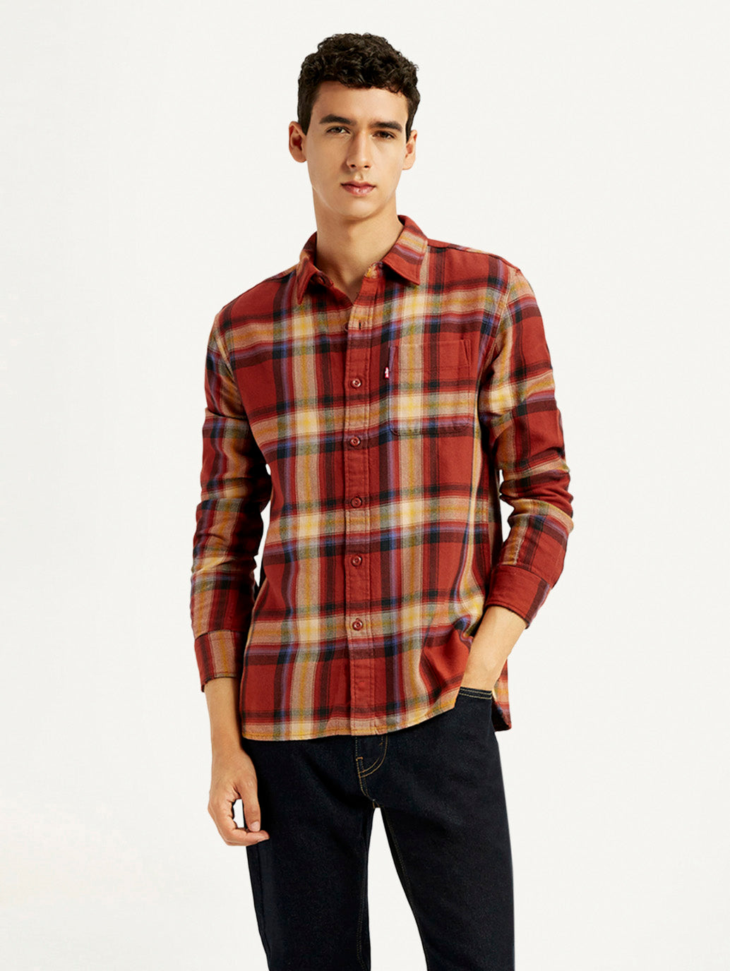 Men's Plaid Rust Slim Fit Shirt