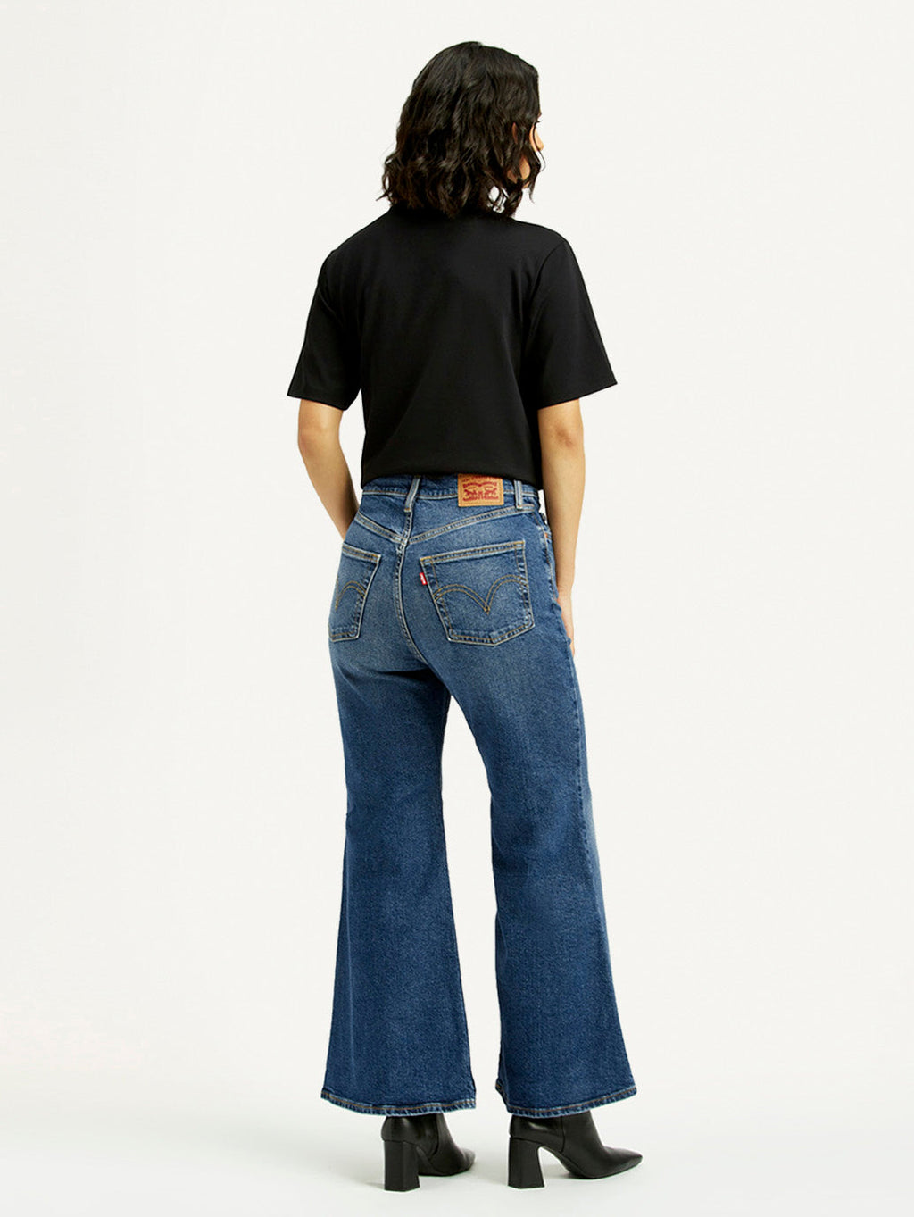 Women's Blue Ribcage Bell Bottom Wide Leg Fit Mid Rise Jeans