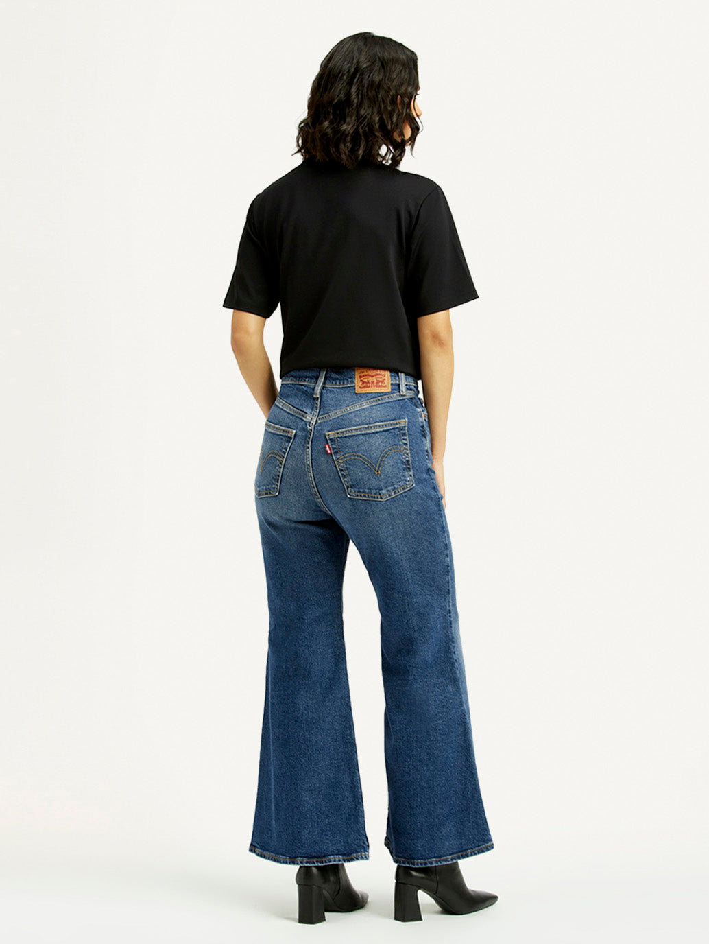 Women's Blue Ribcage Bell Bottom Wide Leg Fit Mid Rise Jeans