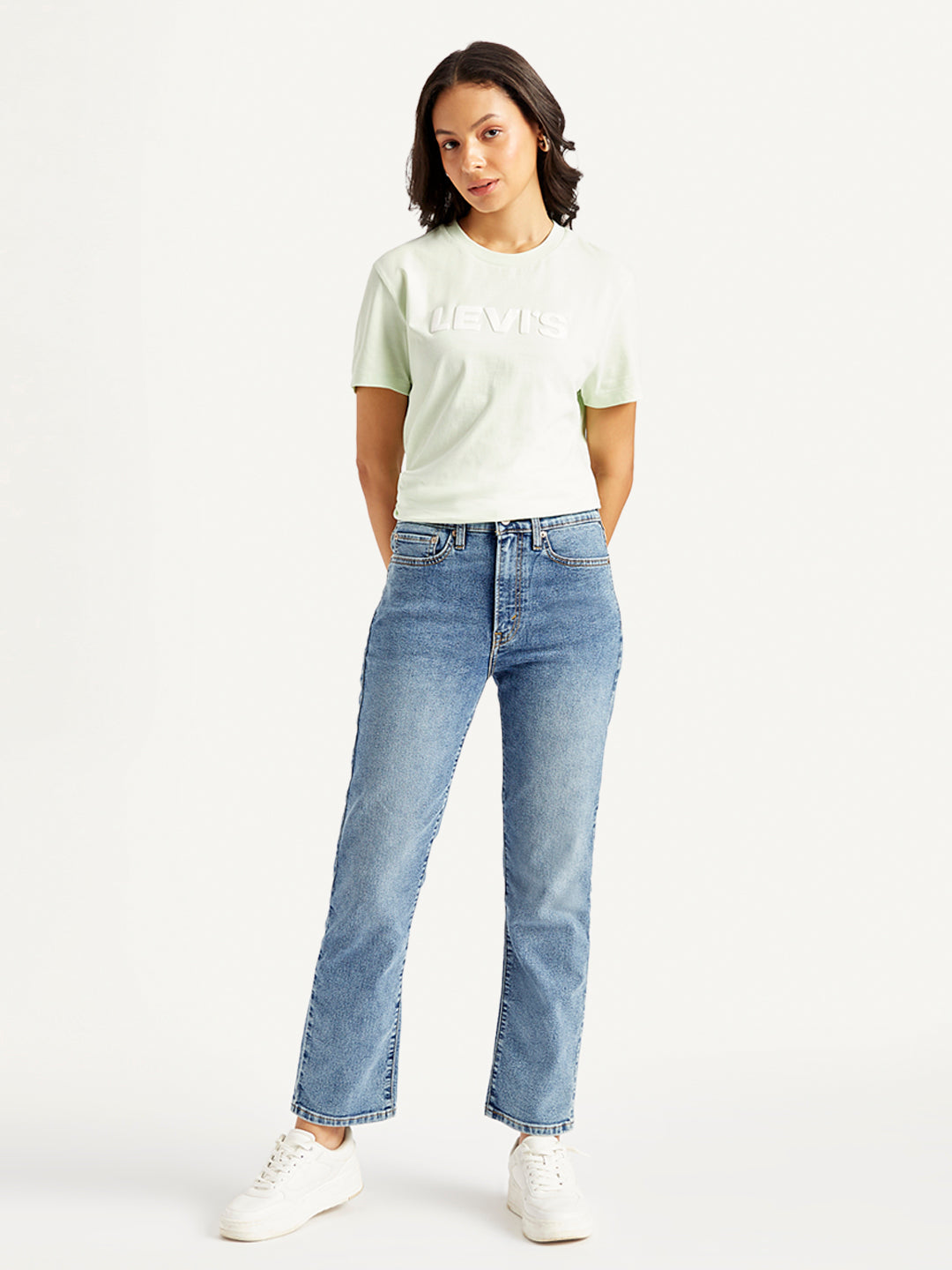 Women's Blue Wedgie Straight Fit Mid Rise Jeans