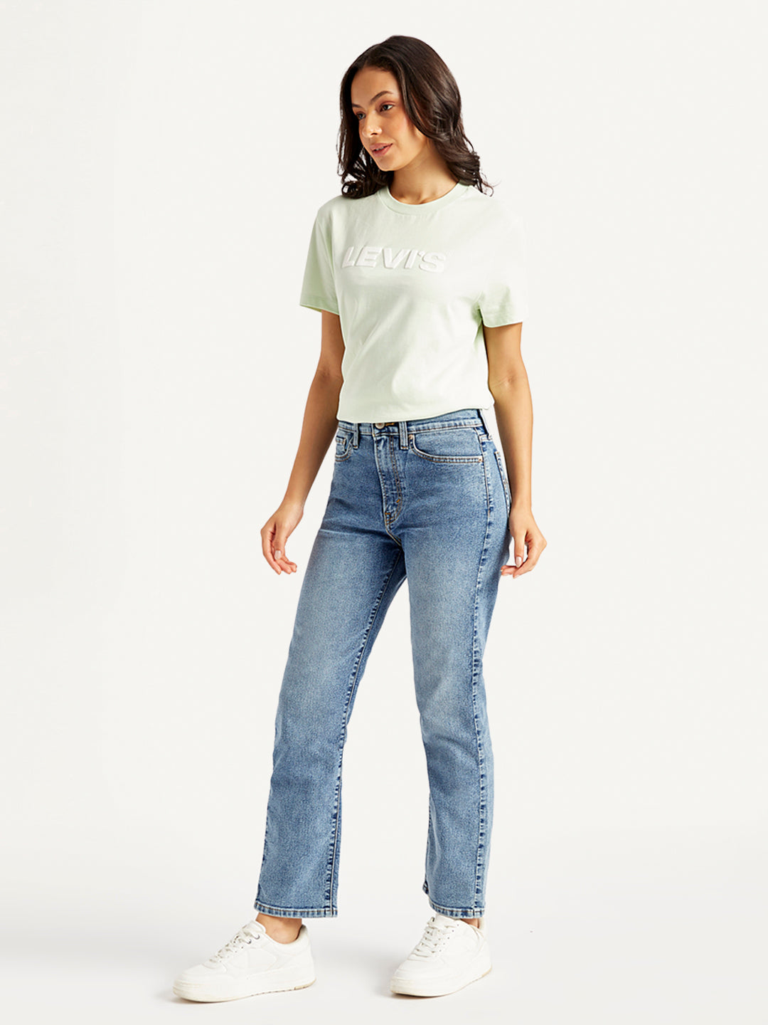 Women's Blue Wedgie Straight Fit Mid Rise Jeans