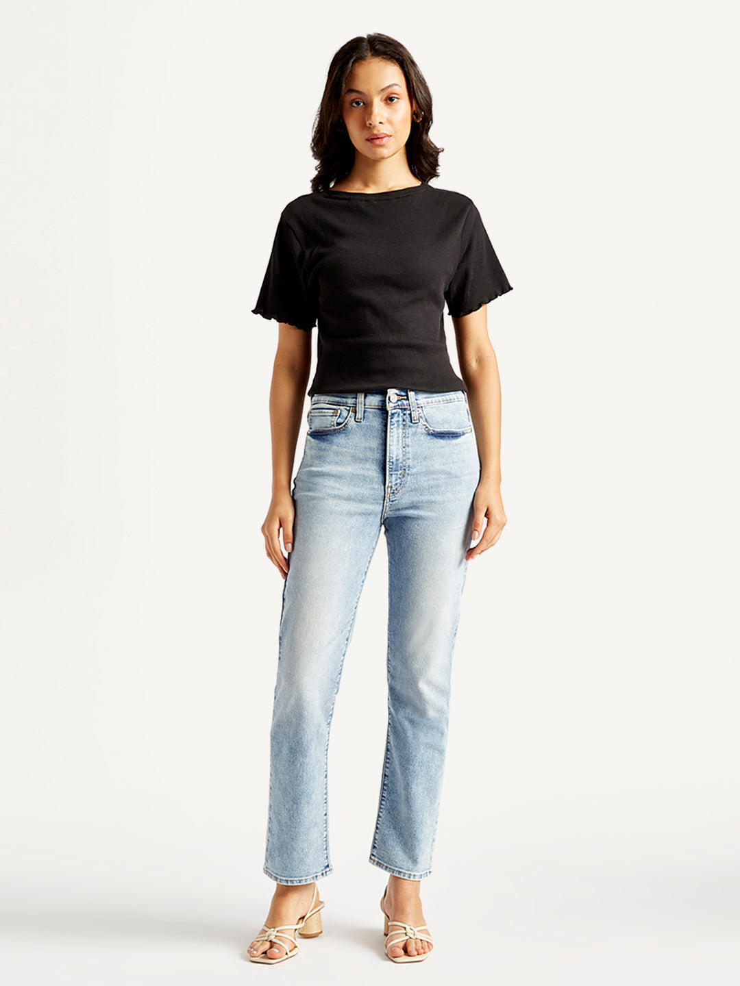 Women's Blue Wedgie Straight Fit Mid Rise Jeans