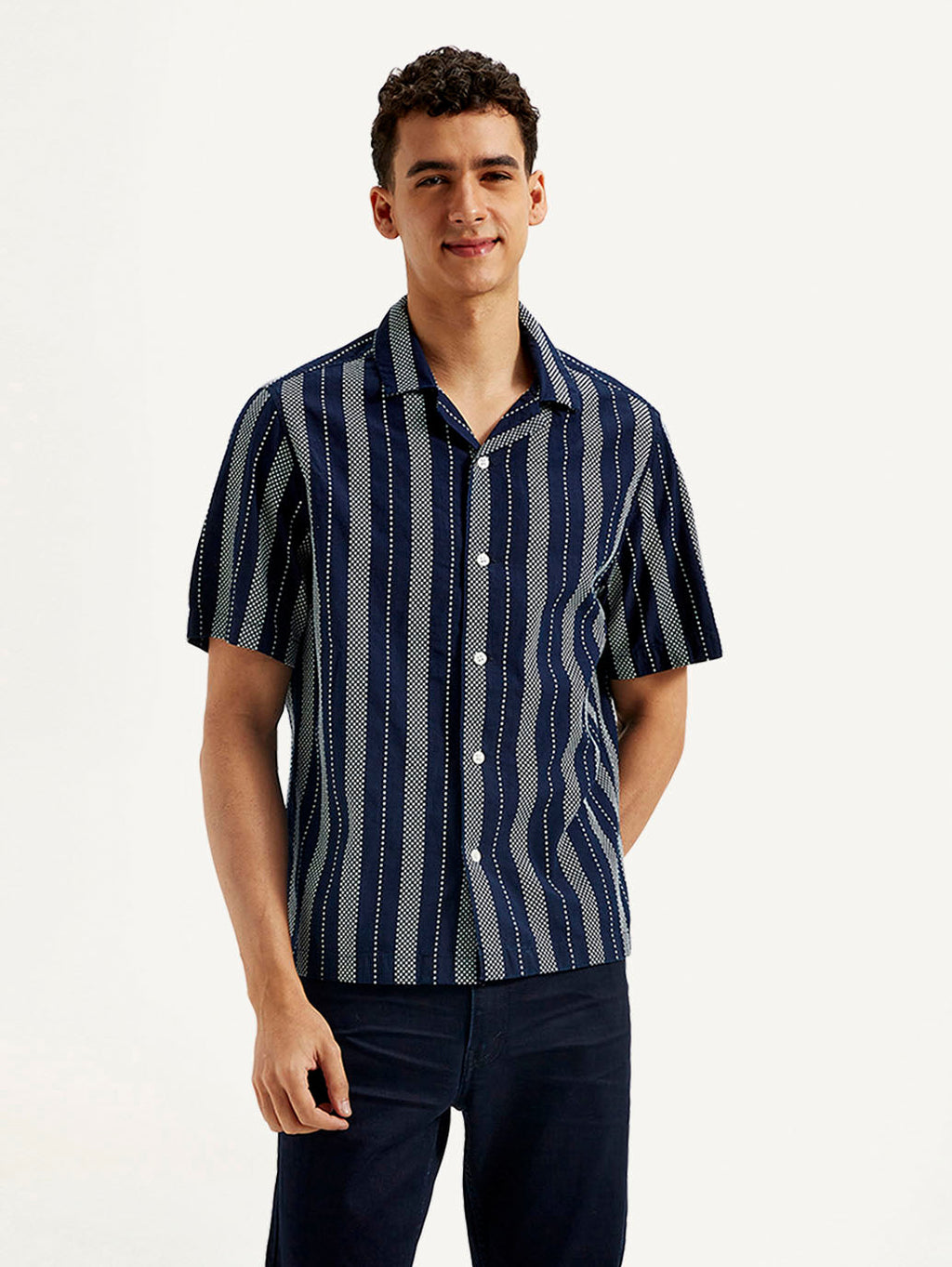 Men's Resort Collar Striped Relaxed Fit Shirt