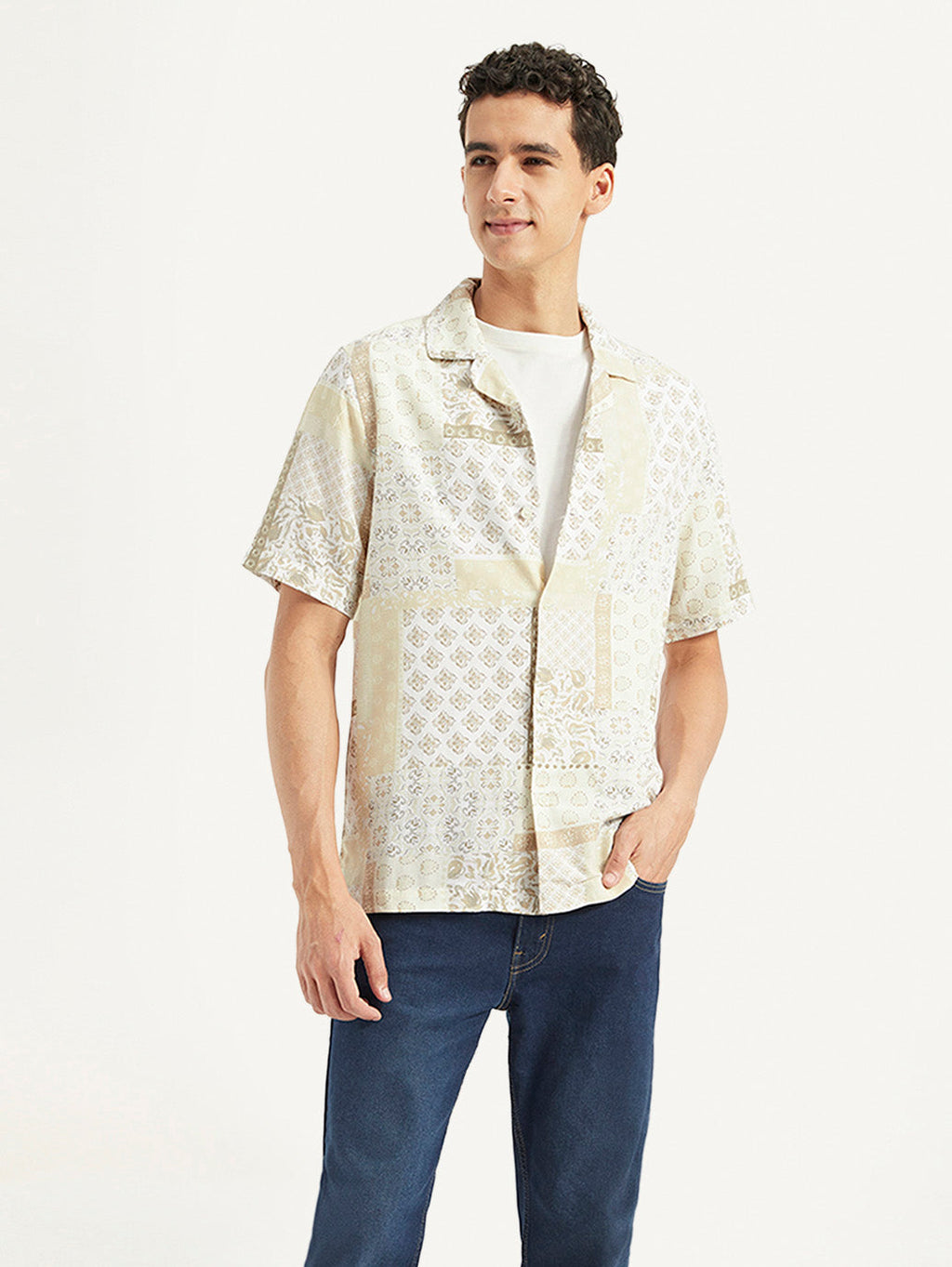 Men's Printed Resort Collar Relaxed Fit Linen Shirt