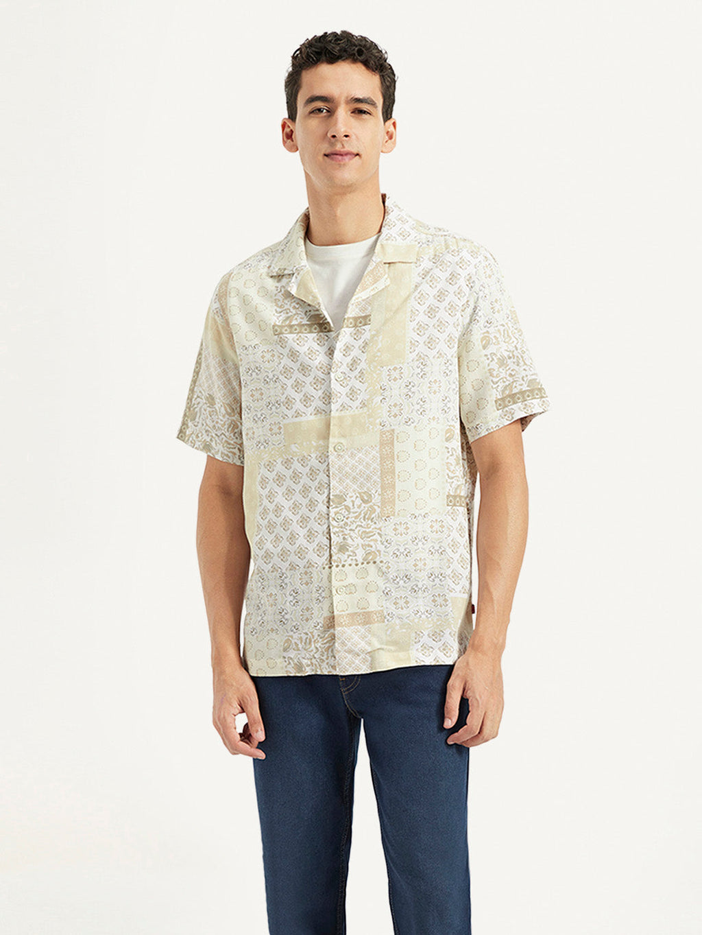 Men's Printed Resort Collar Relaxed Fit Linen Shirt