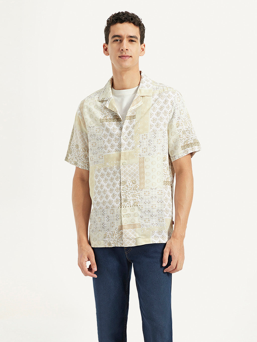 Men's Printed Resort Collar Relaxed Fit Linen Shirt