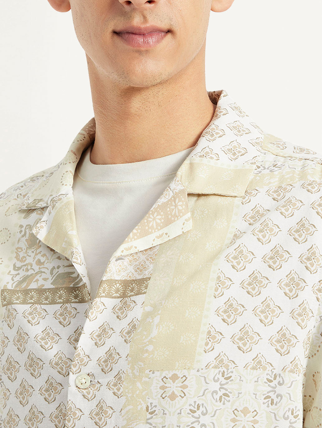 Men's Printed Resort Collar Relaxed Fit Linen Shirt