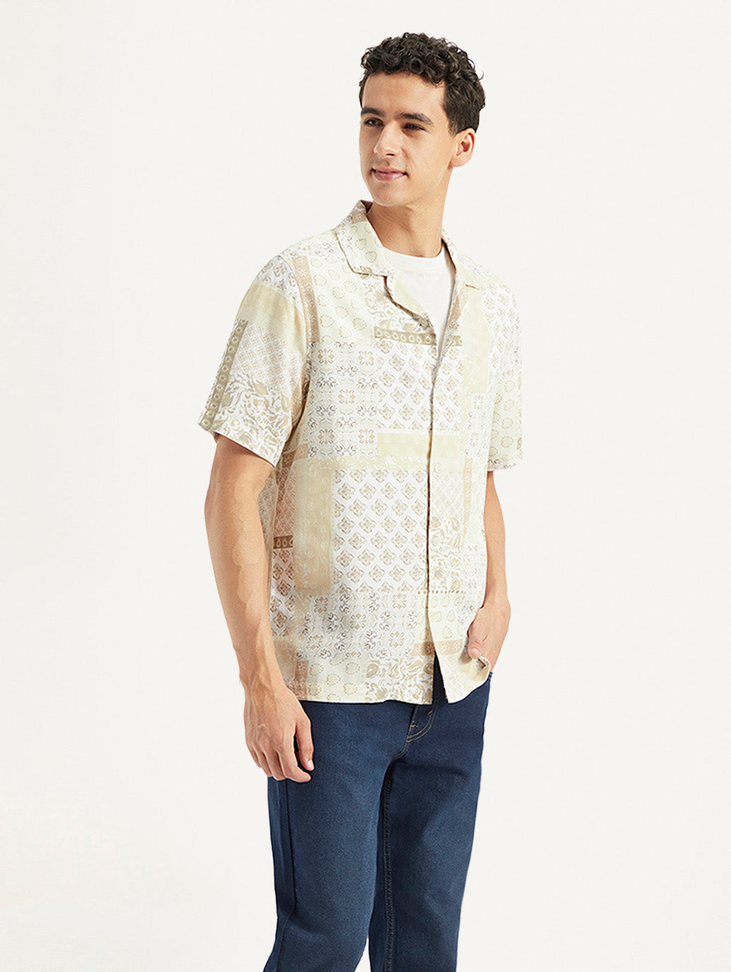 Men's Printed Resort Collar Relaxed Fit Linen Shirt