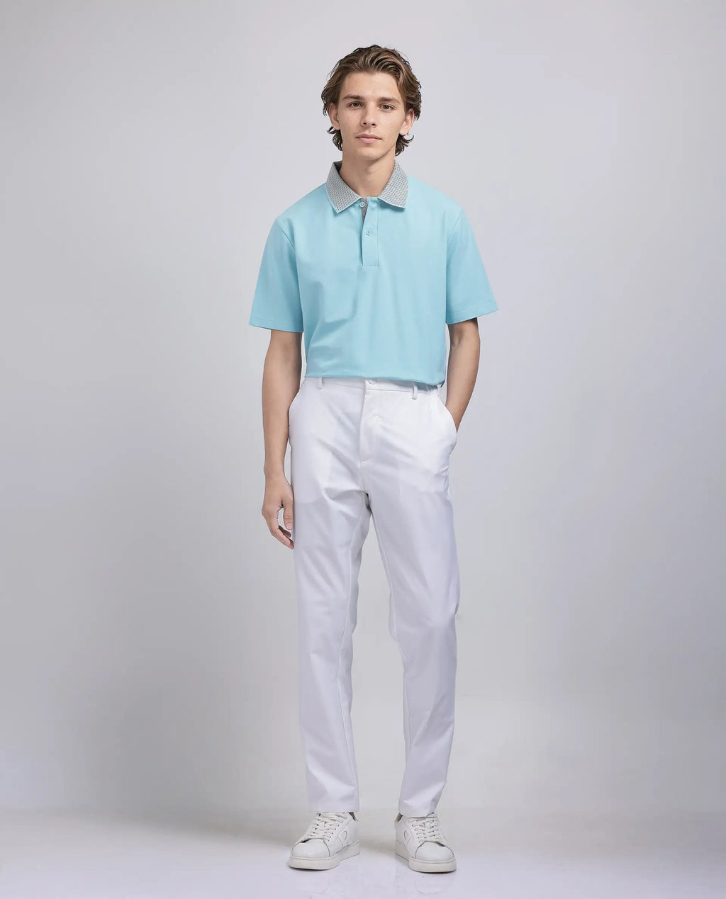 Rare Rabbit Men's Abit Light Blue Cotton Blend Plain Regular Fit Half Sleeve Polo