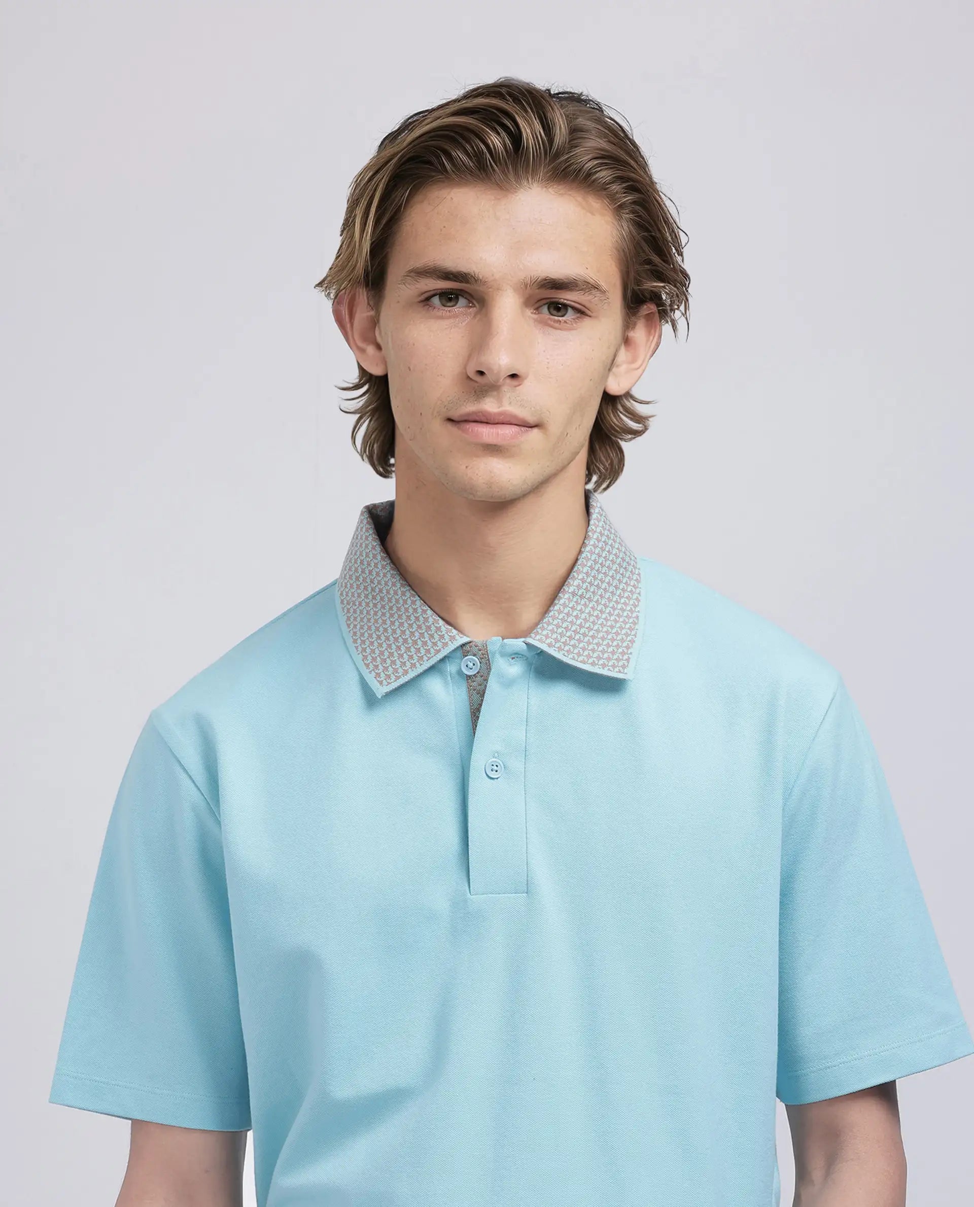 Rare Rabbit Men's Abit Light Blue Cotton Blend Plain Regular Fit Half Sleeve Polo