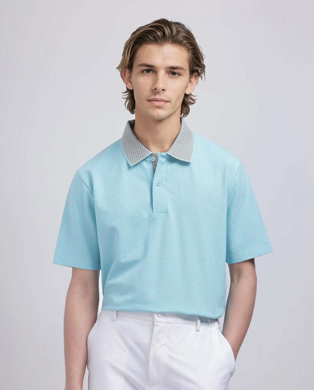 Rare Rabbit Men's Abit Light Blue Cotton Blend Plain Regular Fit Half Sleeve Polo