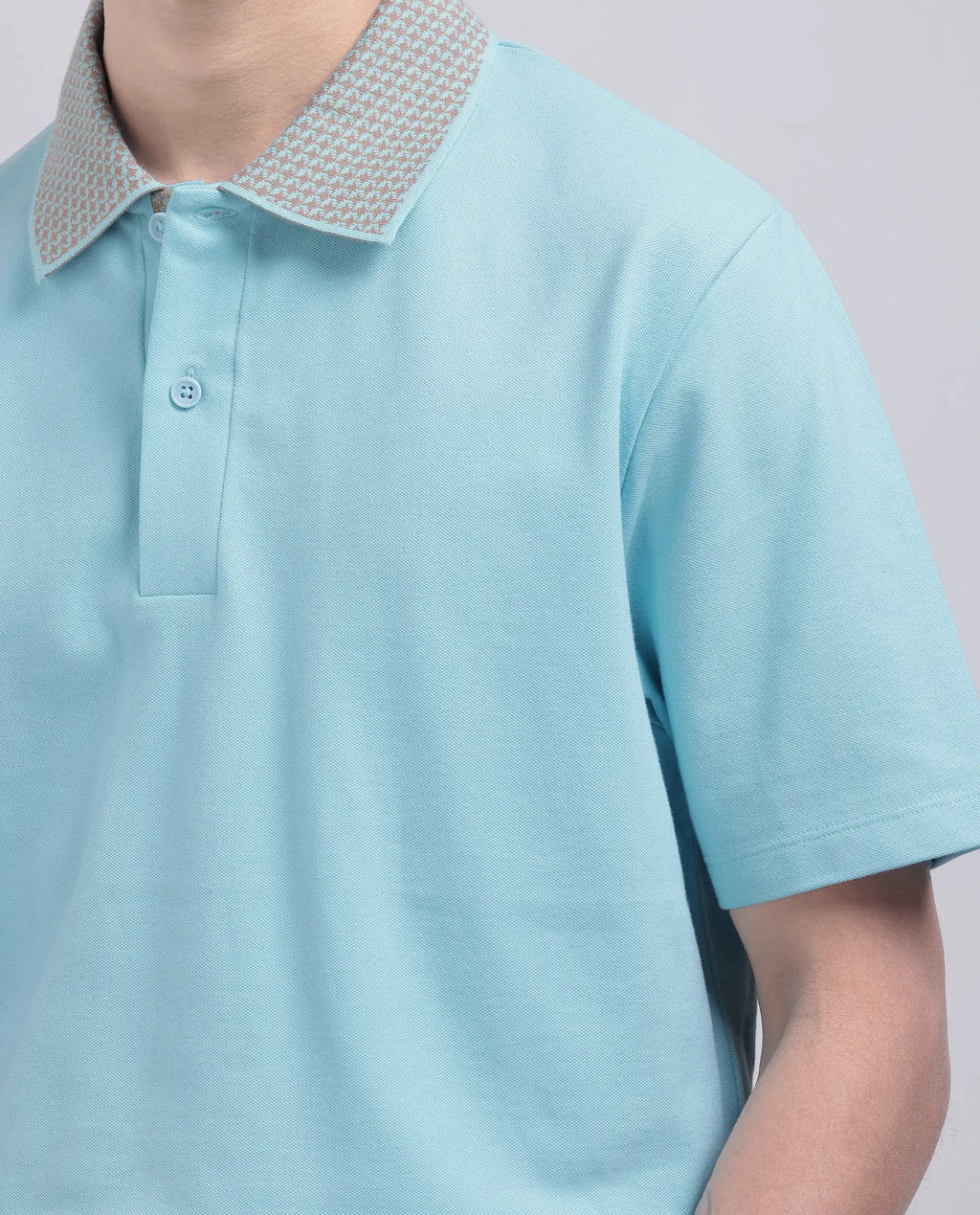 Rare Rabbit Men's Abit Light Blue Cotton Blend Plain Regular Fit Half Sleeve Polo