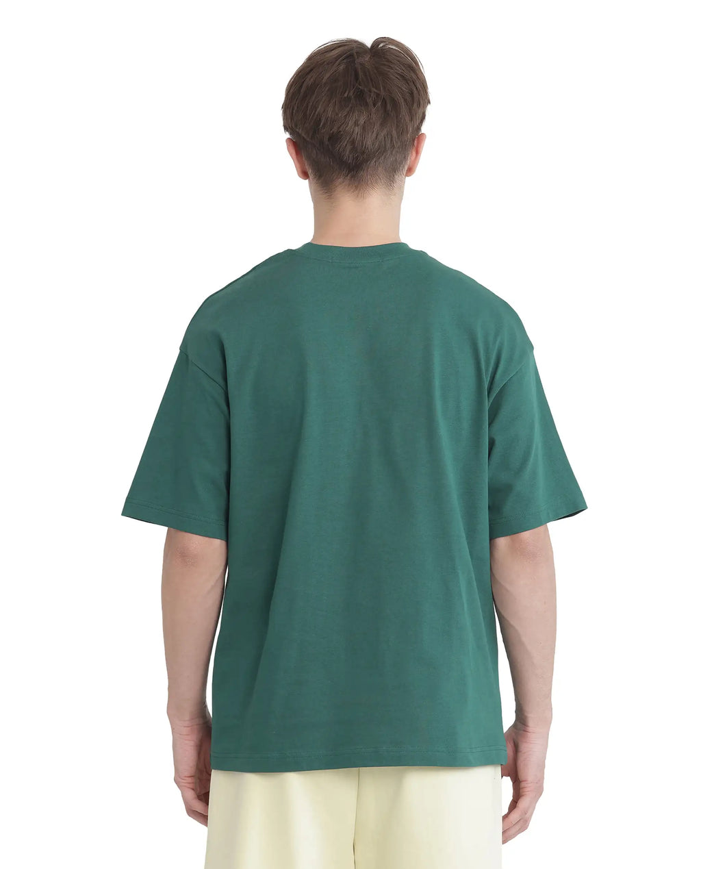 Rare Rabbit Men's Act Dark Green Cotton Graphic Print Oversized Fit Half Sleeve Crew Neck T-Shirt