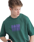 Rare Rabbit Men's Act Dark Green Cotton Graphic Print Oversized Fit Half Sleeve Crew Neck T-Shirt