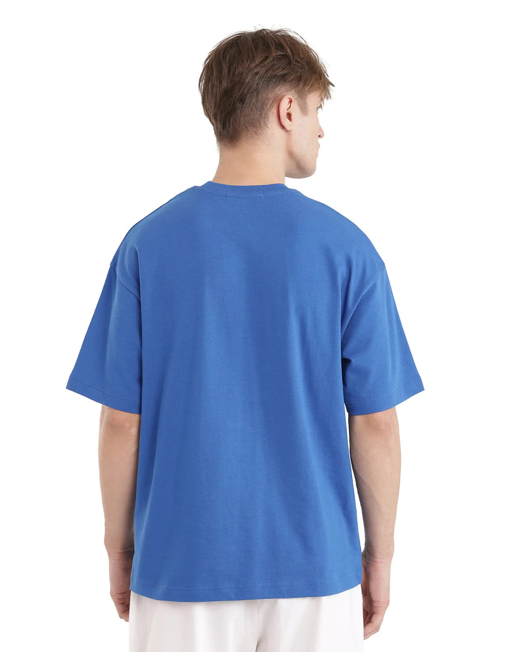 Rare Rabbit Men's Act Dark Blue Cotton Graphic Print Oversized Fit Half Sleeve Crew Neck T-Shirt